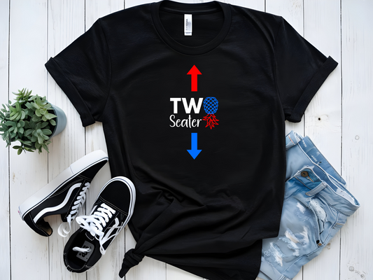 TWO SEATER RED, WHITE, BLUE GRAPHIC T-SHIRT