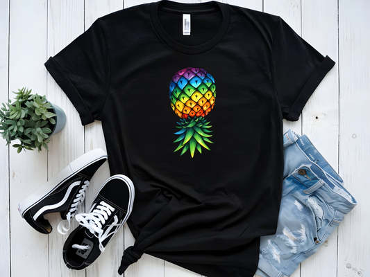 RAINBOW PINEAPPLE UPSIDE-DOWN GRAPHIC T-SHIRT