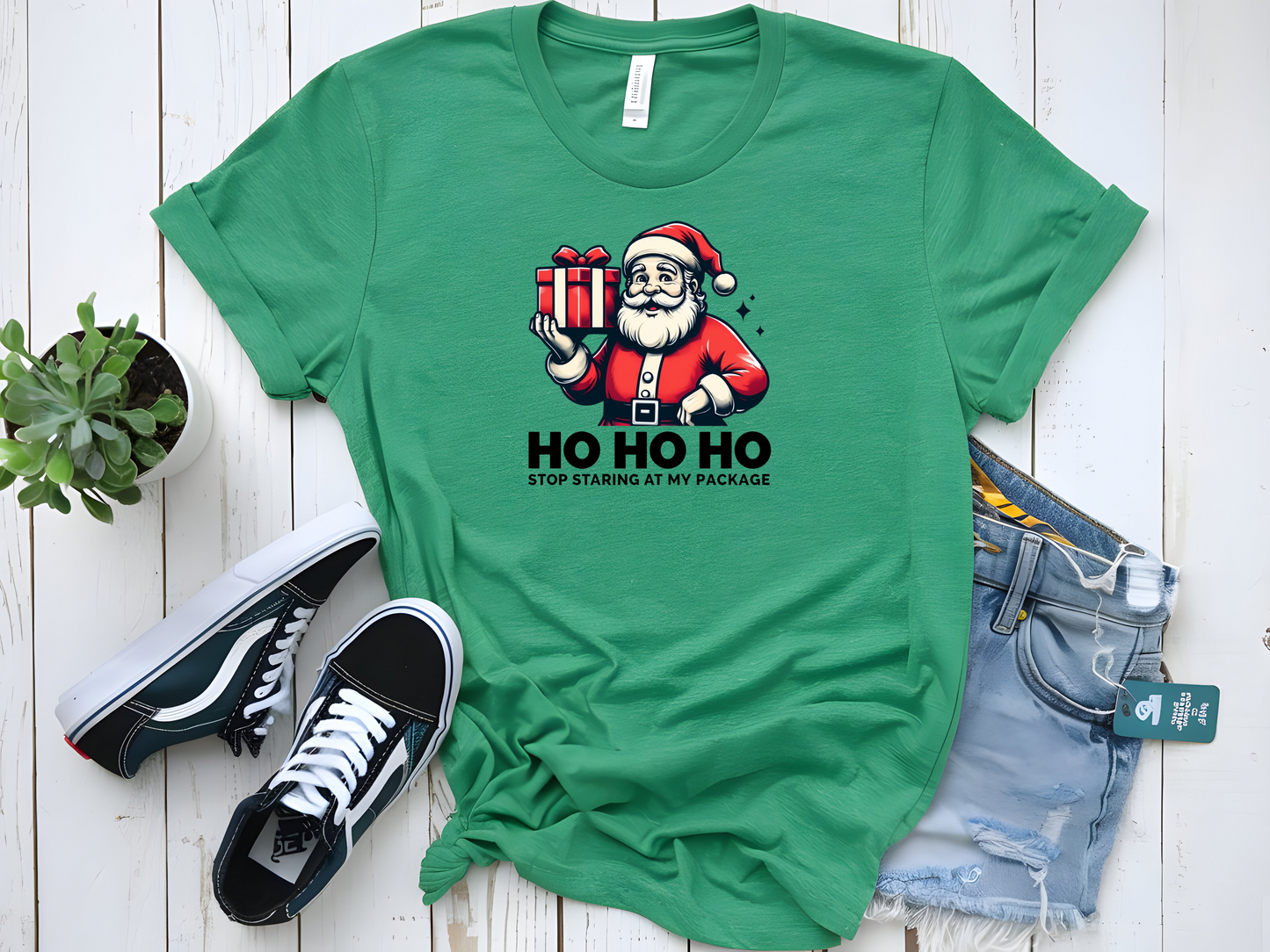 STOP STARING AT MY PACKAGE CHRISTMAS GRAPHIC TSHIRT